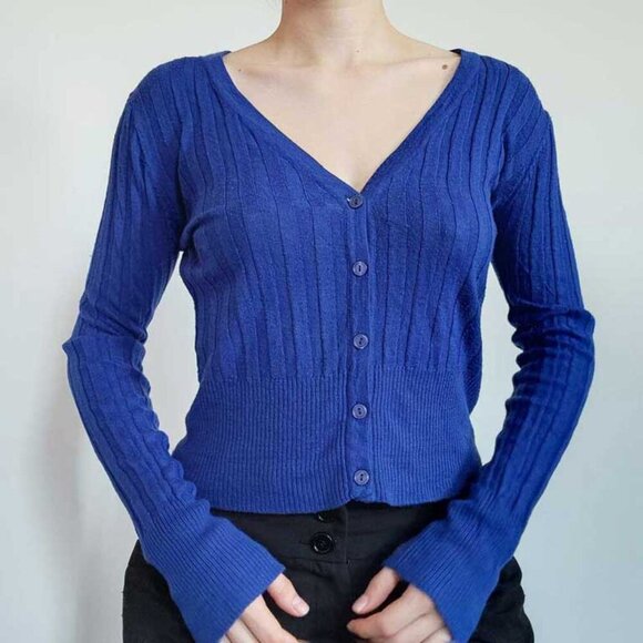 Vintage royal blue ribbed cardigan ✦ y2k classic button up cardigan ✦ - Picture 13 of 13